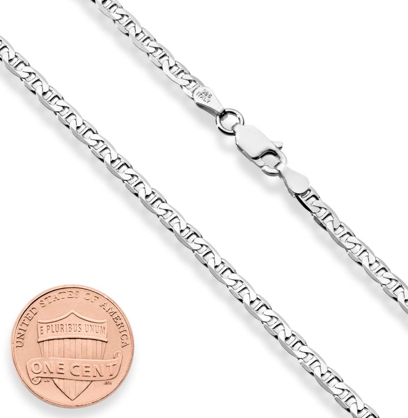 Miabella Solid 925 Sterling Silver Italian 3mm Diamond-Cut Flat Mariner Link Chain Necklace for Women Men, Made in Italy (Length 26 Inches) - Image 2